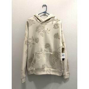 NWT Drill Social Club Rose Print Hoodie Men's Medium Ecru Flocked Fleece